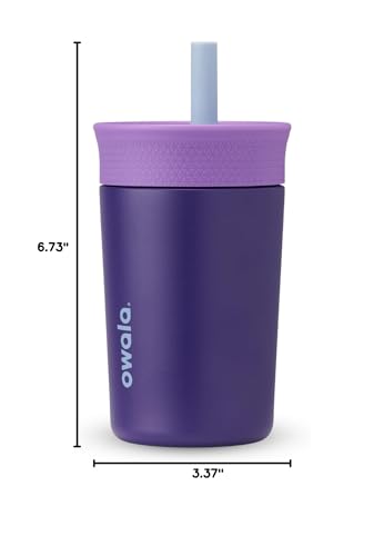 Owala Kids Insulation Stainless Steel Tumbler with Spill Resistant Flexible Straw, Easy to Clean, Kids Water Bottle, Great for Travel, Dishwasher Safe, 12 Oz, Purple (Peacock Palace) - color: Peacock Palace, size: 12 Ounces