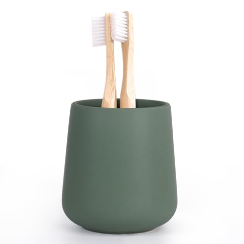 INGOFIN Ceramic Toothbrush Holder, 12 oz Bathroom Toothbrush Holder Ceramic Holder for Toothbrush, Toothpaste Holder and Cup, Matte Green - color: Matte Green