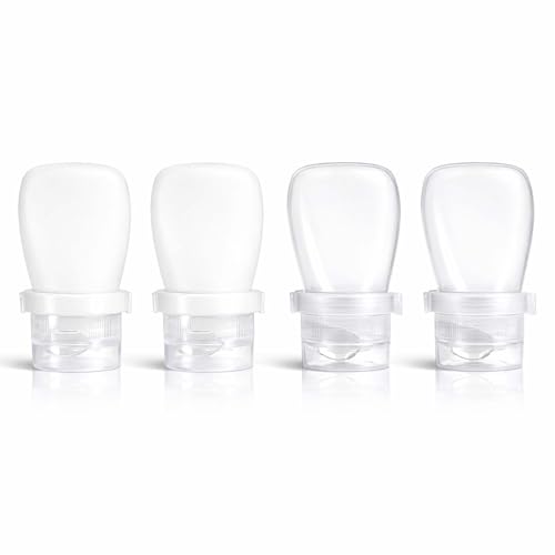 1 oz Silicone Travel Bottles, Leakproof Squeeze Bottle Mini Travel Size Container for Toiletries Lotion Shampoo and Conditioner Liquid Salad Dressing to go Condiment, TSA Approved, 4 Pack - color: Clear, White, size: 1 oz