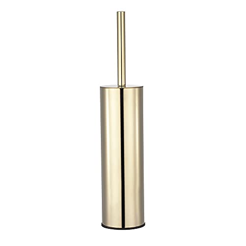 Toilet Brush and Holder Set Gold Stainless Steel, 304 Heavy Duty Round Toilet Brush Set – Rust Resistant, Long Handle, Replacement Heads, Floor Standing Bathroom Toilet Cleaning Brush - color: Gold-round