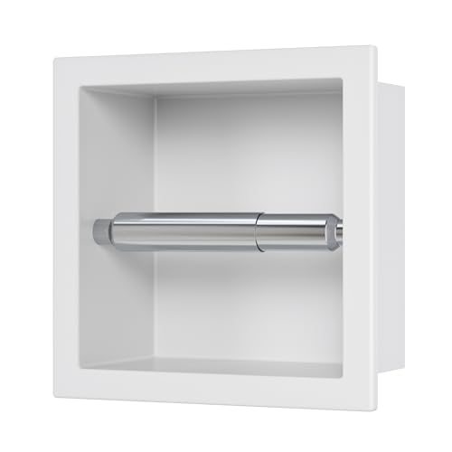 Neodrain Recessed Toilet Paper Holder, White Stainless Steel Built-in Tissue Paper Roll Holder, Roll Paper Holder for Bathroom Wall - color: White, size: 6X6In