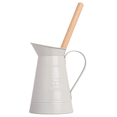 Redecker White Coated Metal Toilet Brush Set with High Grade Nylon Toilet Brush with Oiled Beechwood Handle, Replaceable Head, Vintage Design with Handle and Spout, Made in Germany - color: Toilet Brush With White Metal Holder