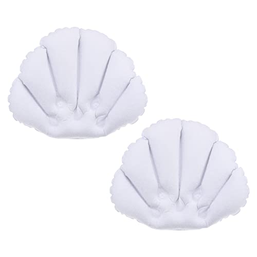 PATIKIL Inflatable Bath Pillow with Suction Cups, 2 Pack Terry Cloth Covered Shell Shape Bathtub Spa Pillow Neck Support for Bathtub Hot Tub, White - color: White