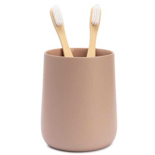 Yew Design Matte Dusty Pink/Mauve Toothbrush and Toothpaste Holder and Cup for Bathroom Vanity and Countertop, Round Organizer for Electric Toothbrushes, Floss, Razors, Cotton, and Mouthwash - color: Round Matte Dusty Pink/Mauve
