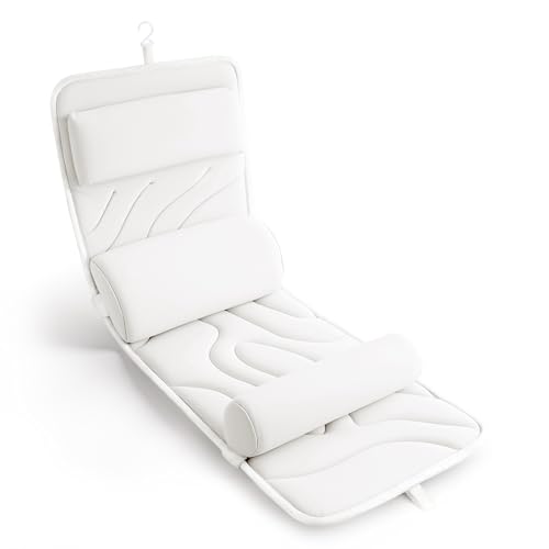 Sunlit Ultra Soft Full Body Bath Pillow for Bathtub, Luxury Thick Tub Pillow for Head Neck Back Support with Lumbar Pillow Multi-Function Stopper, Spa Pillow with Strong Suction Cups, Bath Accessories - color: White
