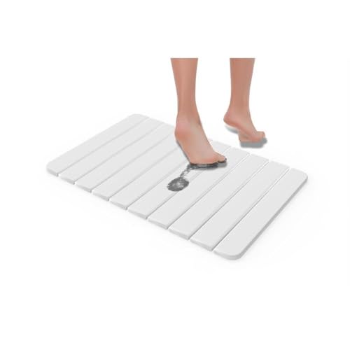 Pemberly Row 24x15 Modern Diatomite Stone Medium Bath Mat in White
