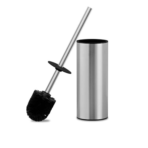 304 Stainless Steel Toilet Brush and Brush Holder Set, Circular Floor Toilet Brush Holder, Long Handle, Bathroom Heavy-Duty Cleaner, High-End Cylinder Wall, 2 Brush Head (Brushed) YIGUANXIN - color: H-brushed