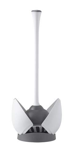 Clorox Toilet Plunger with Hideaway Holder Caddy Heavy-Duty Compact Design with Non-Skid Rubber Base for Bathroom Convenient Storage Toilet Unclogger, 6.5x19.5-Inch, White - size: 1-Pack