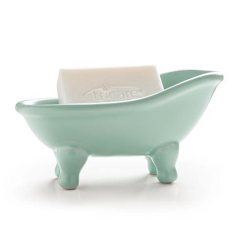 5.6" Ceramic Mini Bathtub Soap Dish Decortative Clawfoot Bathroom Soap Dish (Green) - color: Green