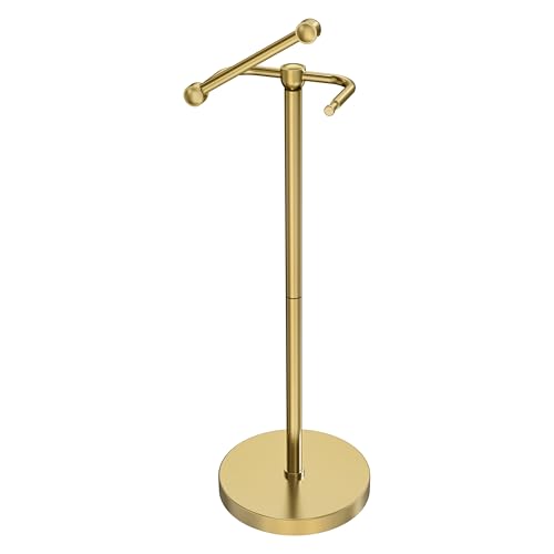 Toilet Paper Holder Stand, Modern Bathroom Free Standing Toilet Paper Roll Holder, Post Pivoting Toilet Paper Stand with Stainless Steel Tissue Rack, Rust-Proof & Heavy Stable Base（Brushed Gold） - color: Brushed Gold, size: Free Standing