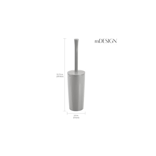 mDesign Slim Plastic Toilet Bowl Brush and Holder Set, Modern Compact Storage Organizer Cleaner Scrubber for Toilet - Heavy Duty Cleaning Plunger for Bathroom, Aura Collection - Gray