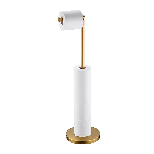 BAGNOLUX Bathroom Toilet Paper Holder Stand with Reserve, SUS304 Stainless Steel Rustproof Pedestal Tissue Roll Holder Heavy Duty (Brushed Brass) - color: Brushed Brass