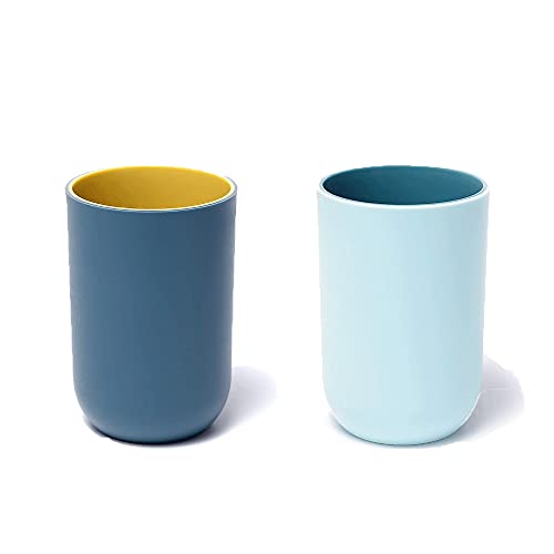 Reusable Drinking Cup Set, Large Capacity Bathroom Toothbrush Cup | Made of durable, reusable PP material, 300ml/10.5oz capacity for everyday use. Dishwasher safe - color: Light blue & Navy blue