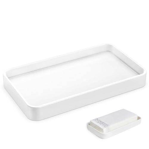 Gurygo 10" Bathroom Countertop and Vanity Tray - Kitchen Tray for Soap Bottles - Ceramic Vanity Tray for Bathroom Counter Organization - Kitchen Tray(White, Set/1) - color: White, size: 9.9" x 5.7" x 1.1"