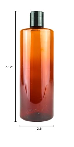 Plastic Amber Bottles (Pack of 12) - 16oz Amber Plastic Bottle with Screw Caps; Used as Reusable Shampoo, Lotion, Travel, Body Wash Container - size: 16 oz 12 pack