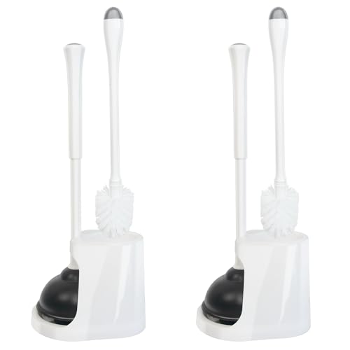 CELOX 2 Set Toilet Brush and Plunger Set, Toilet Brush and Holder Set, Toilet Bowl Brush and Holder, White - color: Shiny-white
