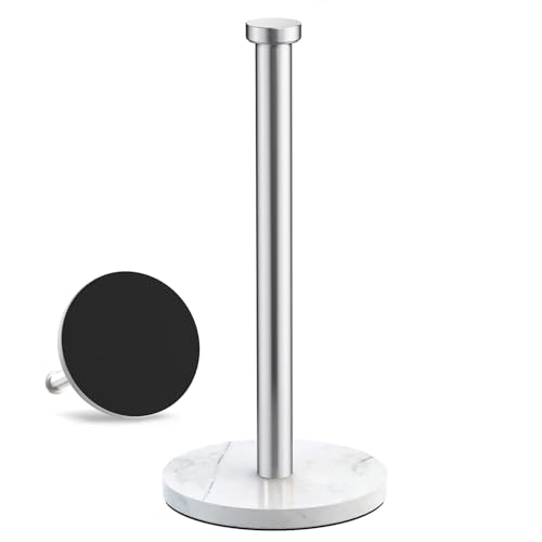 VEHHE Marble Paper Towel Holder for Kitchen Countertop, Standing Paper Towel Stand with Weighted Base & EVA Non-Slip Pad, for Bathroom or Kitchen (Silver) - color: Marble Base | Silver