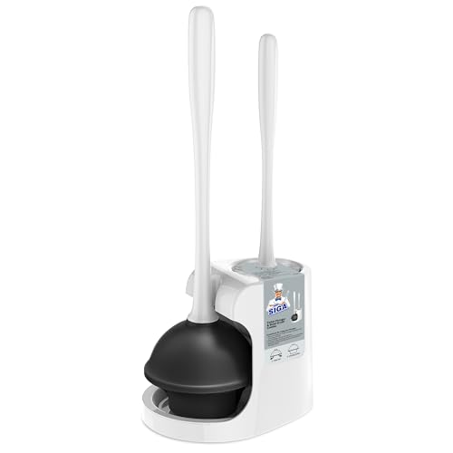 MR.SIGA Toilet Plunger and Bowl Brush Combo for Bathroom Cleaning, White, 1 Set - color: White