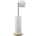 MyGift Modern Brass Tone Metallic Plated Floor Standing Toilet Paper Holder Stand with Roll Reserve Storage Holder, Elegant Freestanding Bathroom Toilet Tissue Dispenser - color: Brass