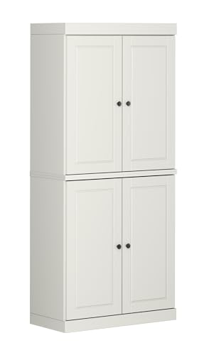 Palace Imports Solid Wood Tall Bathroom Storage Cabinet - 71.5" H x 32" W - Off White Wooden Cabinet with 4 Raised Panel Doors & Adjustable Shelves, 100% Renewable Eco-Friendly Wood, Modular Cabinets - color: Off White