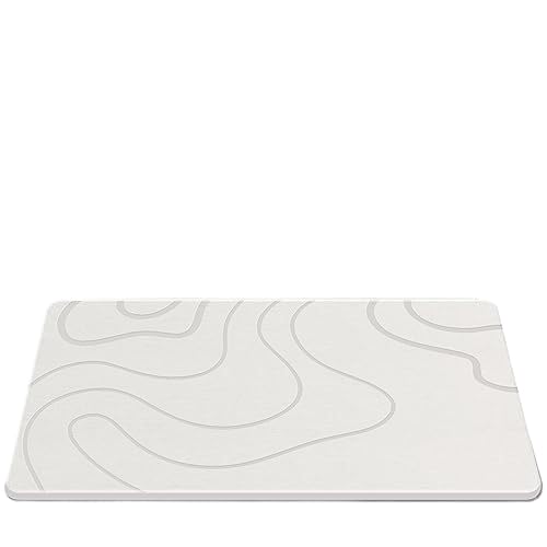 Diatomite Bathroom Stone Mat, Quick-Drying Bathroom Mat with Wave Pattern, Modern Design (White) - color: White