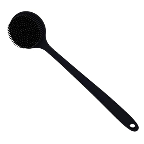 Long Handle Silicone Body Scrubber for Shower, Dual-Sided Back Scrubber Brush with Soft Bristles&Massage Nodes, Exfoliating Bath Brush for Hard to Reach Areas, Easy to Clean & Quick Dry, for Daily Use - color: Black
