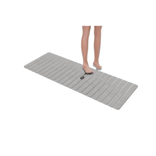 Pemberly Row 58x21 Modern Diatomite Stone Bath Mat, Gray Finish, Quick Drying Slatted Design, Highly Absorbent for Bathroom Floor or Shower Use, Extra Large Size
