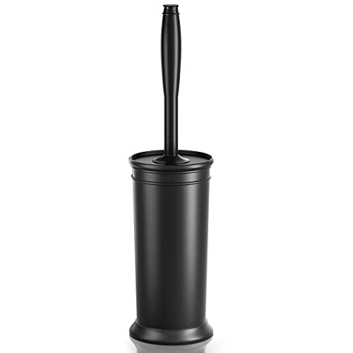 Toilet Brush, Toilet Bowl Brush with Extra Long Handle Durable Bristles Toilet Scrubber and Covered Holder for Toilet Brush Set for Bathroom Cleaning (Black, 1 Set) - color: Black
