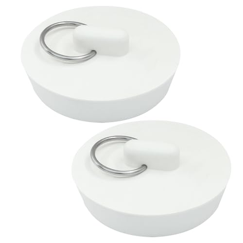2 Pack Rubber Drain Stopper, White, 2 Inch | Durable, Fits Bathtub Drain Plug, Hanging Ring, For Kitchen and Bathroom - style: 2 Inch