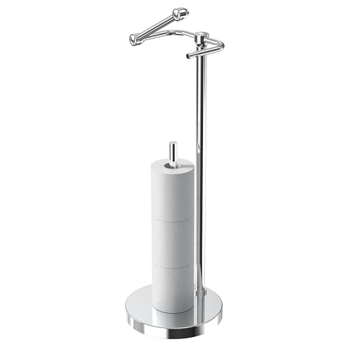 RARXTR Toilet Paper Holder Stand, Post Pivoting Design Free Standing Toilet Paper Holder with Storage for 4 Rolls, SUS304 Stainless Steel Tissue Holder with Reserve, Heavy-Duty Base (Chrome) - color: Chrome, size: Free Standing With Storage