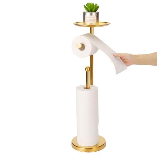 Toilet Paper Holder Stand with Phone Shelf, Gold TP Holder Freestanding, Holds 5 Rolls, Stainless Steel (Gold) - color: Gold