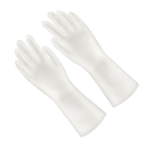 Household Cleaning Gloves 4 Pair Set Waterproof Kitchen Gloves Latex Plastic Steel Protection for Home Dishwashing and Bathroom Cleaning Size S White