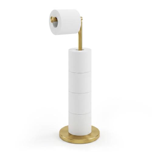 Cesun Extra Weighted Base Toilet Paper Holder Stand - SUS304 Rust Proof Free Standing Tissue Roll Holder for 4 Rolls, No Tipping, No Slipping, Gold - color: Gold