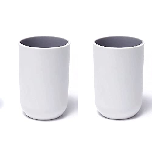 Unbreakable Reusable Drinking Cups Set of 2 Colors, Plastic Toothbrush Cup Tumblers 300 ml/10.5 oz, Dishwasher Safe (Light gray & Light gray) - color: Light gray & Light gray
