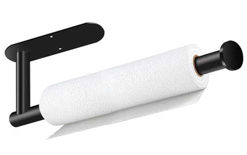 Paper Towel Holder, Self Adhesive or Drilling Paper Towel Holder Under Cabinet, Stainless Steel Black Paper Towel Holders Wall Mount for Kitchen, Bathroom, Sink, Pantry, Fridge - color: Black