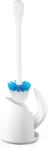 OXO Good Grips Compact Toilet Brush & Canister, Toilet Bowl Brush and Holder with Automatic Canister Door, Bathroom and Small Spaces Cleaning Supplies Essential (Pack of 6) - color: White, size: 1 Count (Pack of 6)
