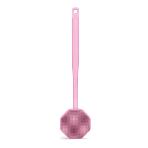 iTokGoK® Silver-Infused Silicone Back Scrubber with Long Handle Back Brush for Shower,Back Brush Long Handle for Men and Women,Ergonomic No-Slip Handle, Long-Lasting (Pink) - color: Pink