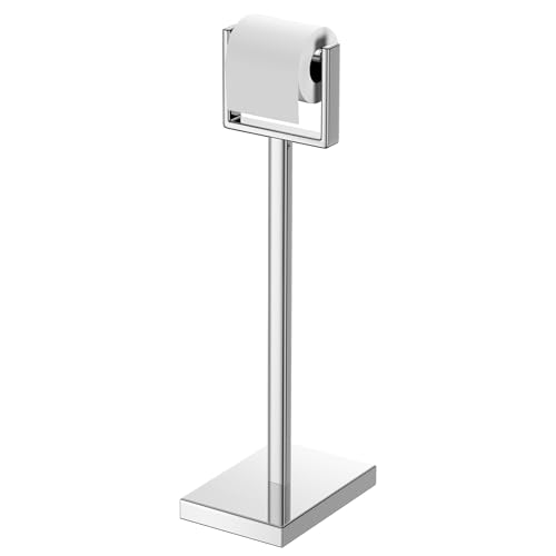 Silver Toilet Paper Holder Stand，Stainless Steel Toilet Paper Holder Free Standing，Stable Weighted Base Floor Tissue Roll Holder for Bathroom，Modern Pivoting Toilet Paper Stand - color: Silver