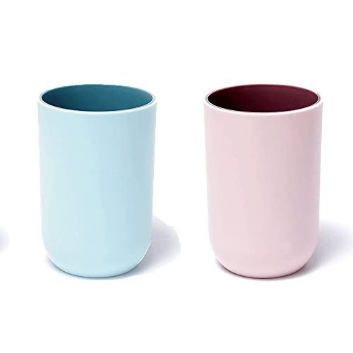 Unbreakable Reusable Drinking Cups Set of 2 Colors, Plastic Toothbrush Cup Tumblers 300 ml/10.5 oz, Dishwasher Safe (Light blue & Light pink) - color: Light blue & Light pink