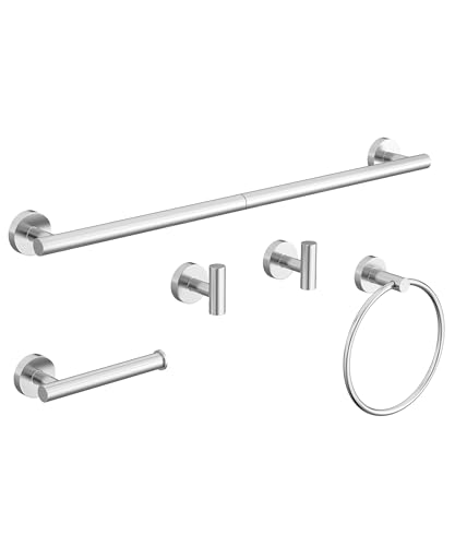 5 Pcs Chrome Bathroom Hardware Accessories Set, HOMEMYSTIQUE SUS304 Stainless Steel Towel Rack and Toilet Paper Holder Set, 26 Inch Towel Bar Set Wall Mounted - color: Chrome, size: 5 Pieces