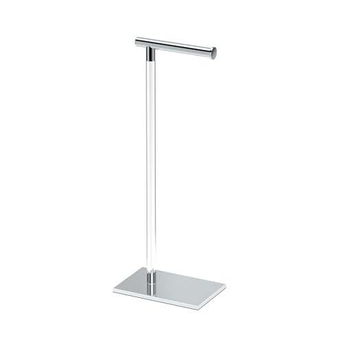 Gatco 1331C Modern Rectangle Base Freestanding Toilet Paper Holder, Chrome/Acrylic, Weighted Base Bathroom Tissue Stand 22.25" - color: Chrome/Acrylic, 22.25"h