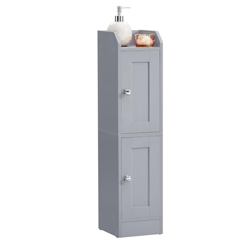VASAGLE Storage Cabinet Slim with Reversible Doors, Farmhouse | Small Storage Corner Floor Cabinet, Narrow Orgnizer, Adjustable Shelves, Dove Gray, Siren Collection, UBBK312GD01S - color: Dove Gray, style: 2doors (31.5"H)