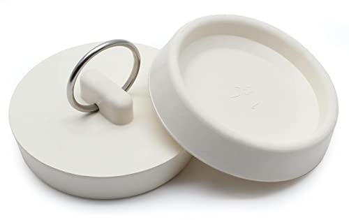 Bonsicoky Rubber Drain Stopper, 1-7/8 to 2 Inch, White, 2Pcs | Bathtub Drain Plug, Hanging Ring, For Kitchen and Bathroom, Bathroom Sink Stopper - size: 1-7/8 Inch to 2 Inch