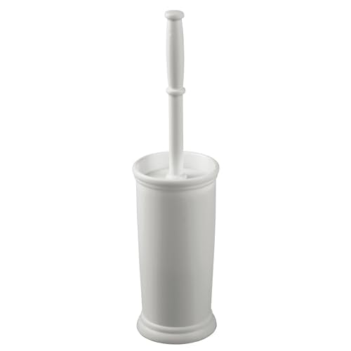 mDesign Toilet Bowl Brush and Holder - Covered Bathroom Toilet Brush - Standing Toilet Bowl Scrubber in Modern Holder - Space Saving, Deep Cleaning Brush for Toilet - Hyde Collection - Light Gray - color: Light Gray