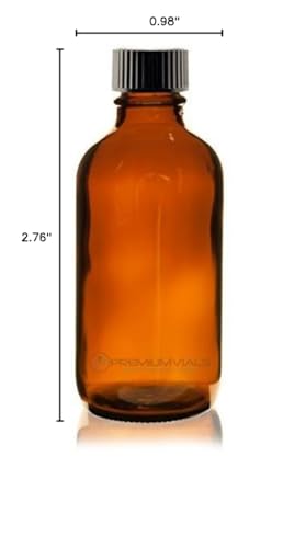 4 Oz (120 ml) Amber Boston Round Glass Bottle w/Cap - Pack of 6 - color: AMBER