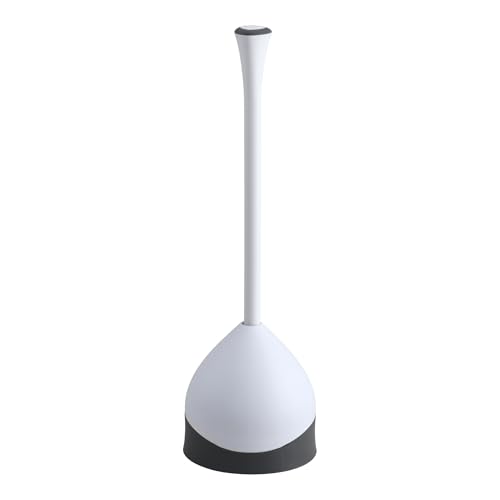 Clorox Toilet Plunger with Hideaway Holder Caddy Heavy-Duty Compact Design with Non-Skid Rubber Base for Bathroom Convenient Storage Toilet Unclogger, 6.5x19.5-Inch, White - size: 1-Pack