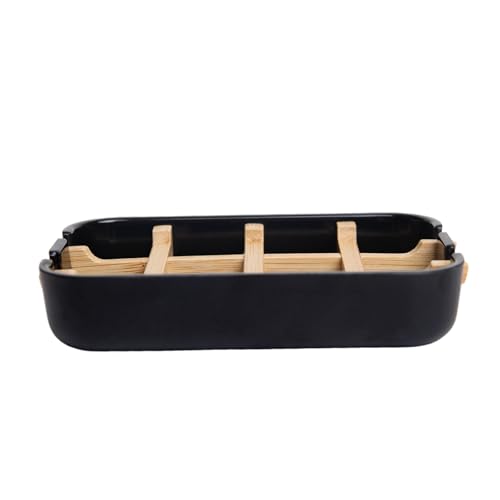 Bamboo Fiber Soap Holder & Dish, Black, 2 Pack | Bathroom Bar Soap Holder, Sink Deck, Bathtub, Shower Tray - color: 2pcs-black