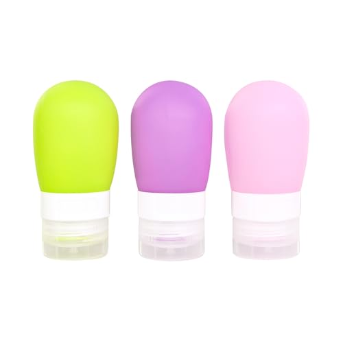 Mziart Travel Bottles for Toiletries, TSA Approved 2oz Silicone Travel Size Containers, 3 Pack Leak-Proof Squeezable Refillable Shampoo and Conditioner Bottles (Pink, Purple, Green) - size: 2OZ