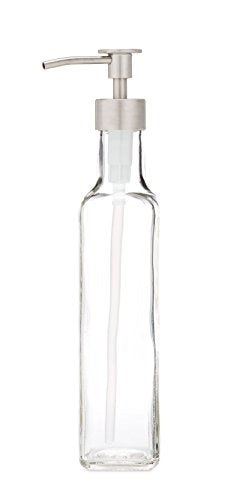 Rail19 French Vessel Glass Soap Dispenser with Metal Pump - Refillable Hand Soap, Lotion & Sanitizer for Sinks and Small Countertops, 8.5oz (Luxe Stainless) - color: Stainless Luxe