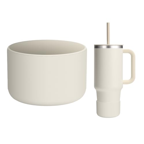 WUQID Silicone Boot Sleeve Compatible with Hydro Flask Travel Tumbler with Handle 32oz&40oz and 12-24oz Hydroflask Bottle & Stanley 20 30 40oz Tumbler, Fit 2.83-2.95in Bottom, Anti-Slip Bottle Cover - color: Ivory Two Tone